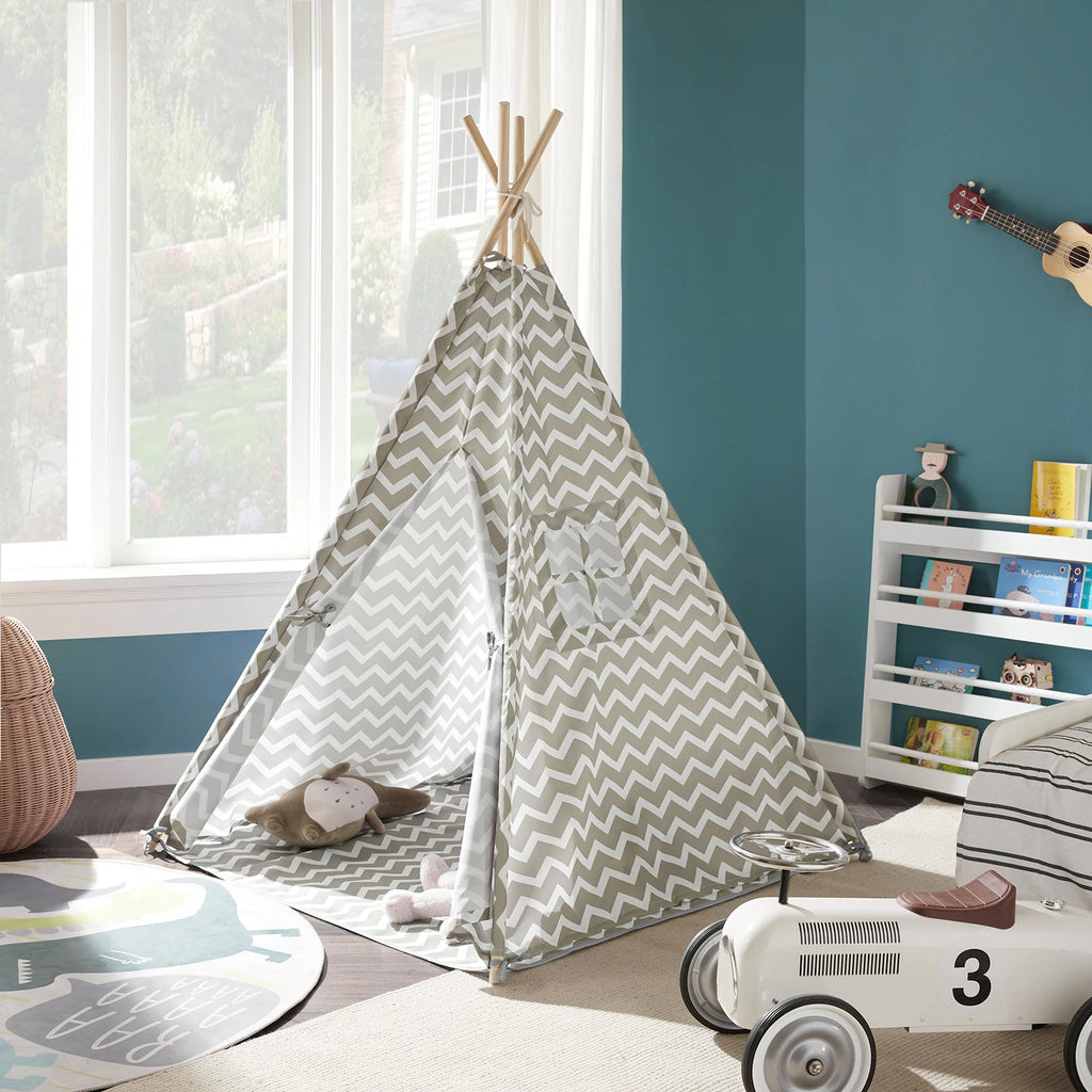 Tipite Tent Game tent for Kids 1 Door and 1 Window Playhouse Kids tent Indian White/Grey