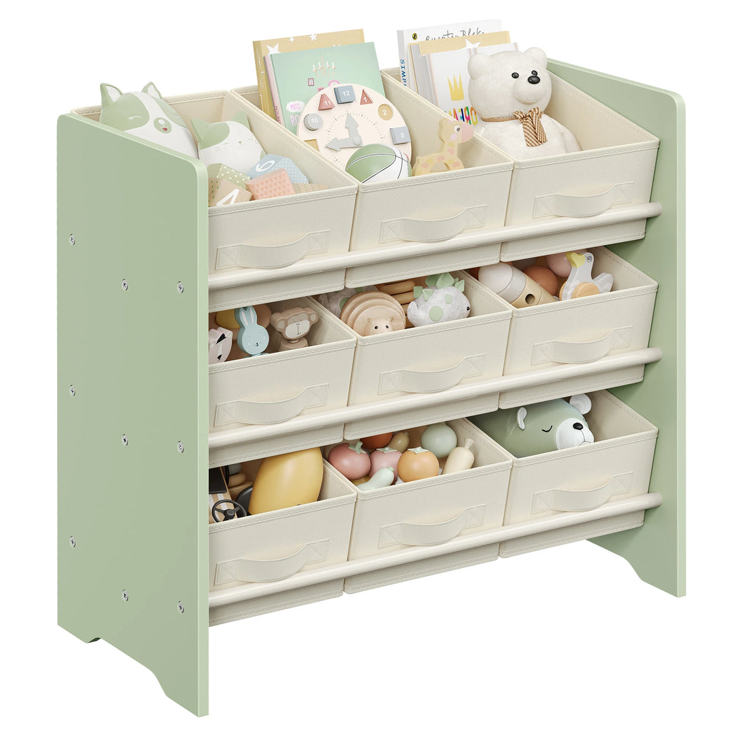 SONGMICS 9-Box Kids' Storage Rack with Fabric Bins (Laurel Green)