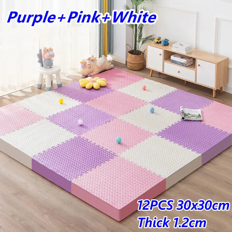 Baby & Kids Interlocking Foam Play Mat Set — 12 Pieces, 1.2cm Thick