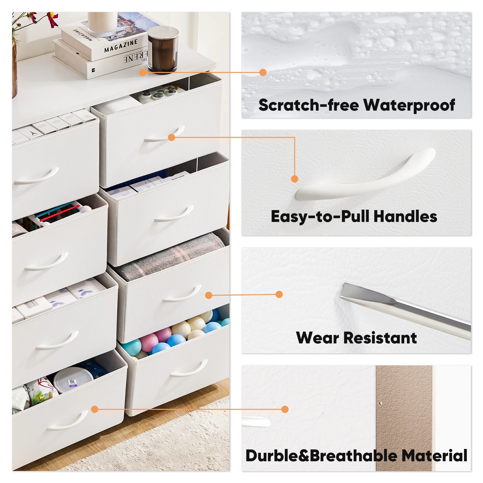 Summit 8-Drawer Fabric & Wood Top Nursery Storage Dresser