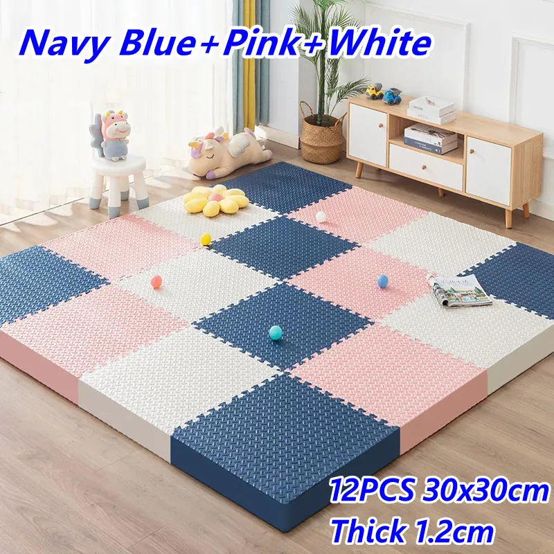 Baby & Kids Interlocking Foam Play Mat Set — 12 Pieces, 1.2cm Thick