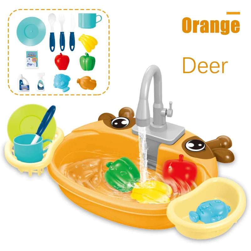 Kids Kitchen Sink Toys Simulation Electric Dishwasher Mini Kitchen Food Pretend Play House Toy Set Children Role Play Girl Toys